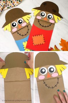 the paper bag is made to look like scarecrows