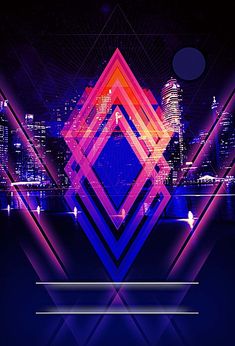 an abstract image of city lights in the background with pink and blue lines on it