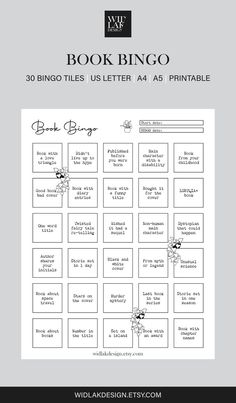 the printable book bingo game is shown