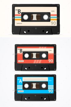 three cassette tapes are stacked on top of each other, with the same color and size