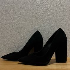 Black Suede, Pointy, Black Block Heel. Never Worn. Brand New. Shoes Steve Madden, Black Block Heels, Suede Block Heels, Steve Madden Shoes, Black Suede, Shoes Women Heels, Steve Madden, Block Heels, Shoes Heels