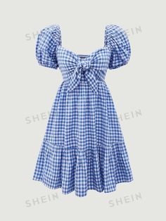 Free Returns ✓ Free Shipping✓. SHEIN MOD Gingham Print Puff Sleeve Knot Front Ruffle Hem Dress- Women Short Dresses at SHEIN. Style Salopette, Ruffle Hem Dress, Gingham Print, Gingham Dress, Dress For Short Women, Really Cute Outfits, Hem Dress, Cute Fashion, Ruffle Hem