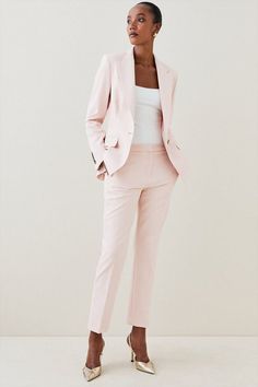 Tailored Stretch Suit Set | Karen Millen Pink Suit For Women, Work Outfit Office, Two Piece Set Pants, Office Wear Women, Walk In Wardrobe, Slim Leg Pants, Work Wear Women, Professional Fashion, Slim Fit Trousers