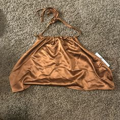 Nwt Pacsun Crop Top. I Bought And Didn’t Like How It Looked On Me And Forgot To Return It. Has An Adjustable Neck Tie And Adjustable Chain For Around Your Chest. Brown Halter Neck Swimwear For Summer, Spring Crop Top For Sunbathing, Brown Crop Top For Beach, Summer Halter Top For Night Out, Brown Halter Top For Beach In Spring, Summer Beachwear Top For Night Out, Spring Triangle Top For Sunbathing, Brown Tops For Beach Vacation, Brown Tops For Vacation And Beach Season