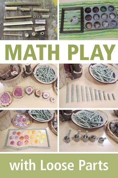 there are many different pictures with words that say, math play with loose parts and tools