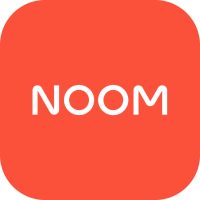 the word noom written in white on an orange speech bubble