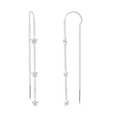 This finely handcrafted earring is composed entirely of 14K solid gold and accented with GVs1 quality round brilliant cut natural real Diamonds. Star Dimensions: approximately 3.5mm (w) x 3.5mm (h) Total Chain Length: 2 inches each side Backing Type: Threads Through Piercing Metal Finish: High Shine Polish This design is available in Rose, White and Yellow 14K Gold This item is proudly made in USA and also available in 18K solid gold options upon request. Kindly email info@nanabijoujewelry.com f White Gold Jewelry With Star Charm Dangle, Chain Threader Earrings, Tragus Conch, Maria Tash, Diamond Star, Threader Earrings, Fine Jewelry Designers, Handcrafted Earrings, Star Studs