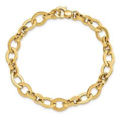 14k Yellow Gold Link Bracelet 7.75 Inch Fancy Fine Jewelry Gifts For Women For Her Modern Link Bracelet With Rolo Chain, Classic Bracelet Jewelry With Rolo Chain, Classic Jewelry Bracelet With Rolo Chain, Classic Rolo Chain Bracelets, Formal Rolo Chain Bracelet Jewelry, Modern Bracelets With Rolo Chain And Oval Link, Modern Jewelry With Rolo Chain And Oval Links, Metal Link Bracelets With Rolo Chain, Gold Chain Bracelet