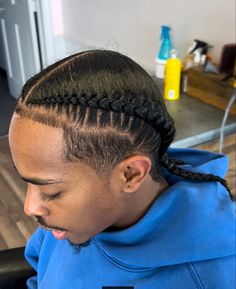 Mens Two Braids, Conroe Braids Hairstyles Men, Men Two Braids, Two Cornrow Braids Men, Men Straight Back Braids, Two Braids Hairstyle Men, Corn Row Braids Styles, Two Braids Men, 2 Braids Men