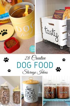 collage of dog food storage ideas