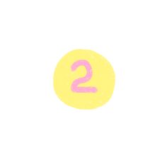 the number two is written in pink on a yellow circle