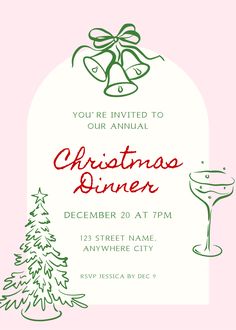 Get ready to spread some holiday cheer with our beautifully designed Christmas Party Invitation Template! Perfect for any festive gathering, this whimsical invitation will help you set the tone for a magical celebration.  Whimsical Christmas Party Invitation Template, Friendsmas Dinner Party Invitation, Merry Christmas Cocktail Party Invite Canva Template Christmas Dinner Invitations, Whimsical Christmas Party, Cocktail Invitation, Cocktail Party Invite, Christmas Cocktail Party, Christmas Party Invitation Template, Invitations Ideas, Holiday Cocktail Party