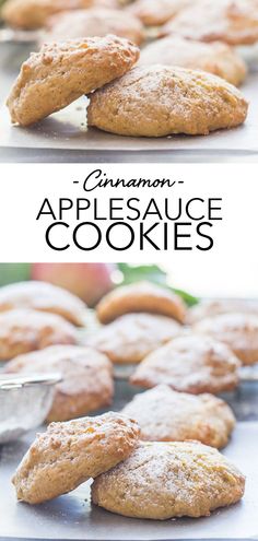 cinnamon applesauce cookies are stacked on top of each other