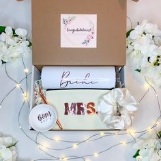 the bride gift box is filled with personalized items