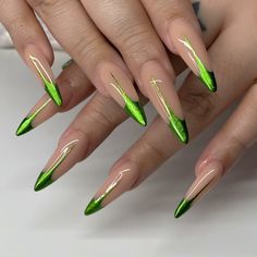 French Stiletto Nails, Green Chrome Nails, Long Nail Ideas, Chrome Nail Ideas, Opal Nails, Baby Blue Nails, Stiletto Nail Art, Pink Ombre Nails