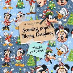 mickey mouse and friends christmas paper for scrapbooking or crafting with the title 4 easy pieces