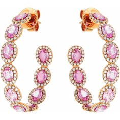 Get ready to feel like a queen with the Belle Pink Sapphire Hoops by Ruchi New York! These stunning hoops are not your average earrings. They are adorned with 8.15 carats of dazzling pink sapphires encased by a halo of brilliant-cut diamonds, totaling 1.83 carats. These earrings are the perfect choice for a woman who wants to make a bold statement with her jewelry. The Belle Pink Sapphire Hoops will add a touch of glamour to any outfit and make you feel confident and radiant.Wearing these earrin Gold Set, Side View, Bridal Sets, Cute Earrings, Feel Confident, Brilliant Cut Diamond, Pink Sapphire, Designer Collection, Precious Metals