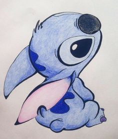 a drawing of stitchy holding a surfboard