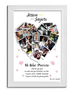 a heart shaped photo frame with many photos in it and the words, besoy sa