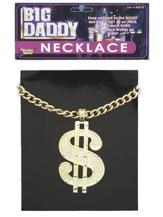 Dollar Dollar Bill, ya'll! Show off your bling when you're wearing this studly dollar sign necklace this year! Pair this up with your true OG ensemble to really set the tone for your hip hop! Freestyle your way into the next costume party. Trick-or-treating will be your stage as you take it in style! Big Gold Chains, Peace Necklace, Diy Halloween Costume, Dollar Sign, Bling Necklace, Band Bracelet, Dollar Bill, Hip Hop Jewelry, Costume Party