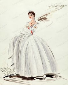 a drawing of a woman in a white dress