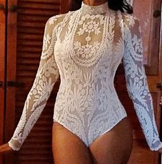 Custom Embroidery lace white sheer long sleeve by ISLANDPRYNCESS $135- kinda pricey, but absolutely GORGEOUS! Aerial Lyra, Leotard Outfit, Bridal Bodysuit, Lace Body Suit, Aerial Costume, Lace Leotard, Lyrical Costumes, Simplicity Fashion, Embroidered Bodysuit