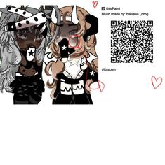 two anime characters are standing next to each other with qr code on their backs