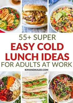 the cover of 55 + super easy cold lunch ideas for adults at work