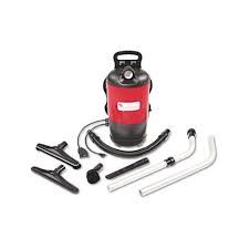 a red and black vacuum is shown with its hoses, wrenches, and other tools