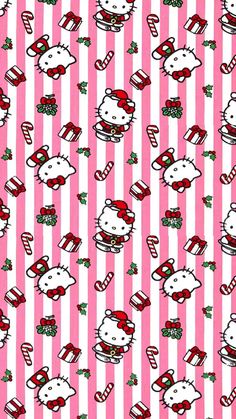 hello kitty wallpaper in pink and white with candy canes, bows and snowflakes