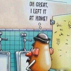 a cartoon character is looking at the toilet