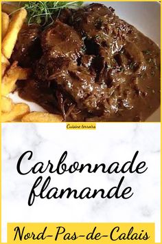 a plate with some food on it and the words carondade flamande next to it