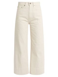 White Wide Leg Jeans, Jean Beige, Mcu Dr, Cuffed Denim Jeans, Brock Collection, Style Converse, Trousers White, Outfit Png, Cropped White Jeans