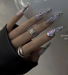 Grimes Nails, Rave Nails, Vampire Nails, Silver Nail, Almond Acrylic Nails, Shellac Nails, Luxury Nails