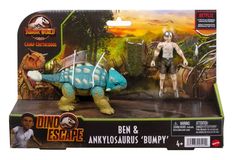 an action figure is shown in the box for playmobil dinosaur escape, which features ben and annyosauruss bumpy