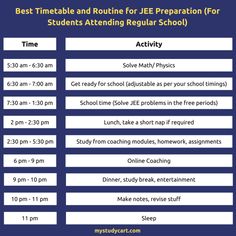 the best timetable and routine for jee preparation for students attending regular school time activity