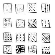 different shapes and sizes of dots on white paper with black marker pens, each drawn by hand