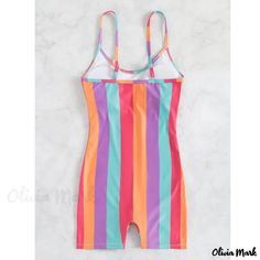 Olivia Mark - Rainbow Striped Halter One-Piece Swimsuit Slimming Swimsuit Sports Bikini Sport Bikinis, Stripes Fabric, Swimsuit Pattern, Bra Pattern, Halter One Piece Swimsuit, Striped Fabrics, Rainbow Stripes, Olivia Mark, One Piece Swimsuit