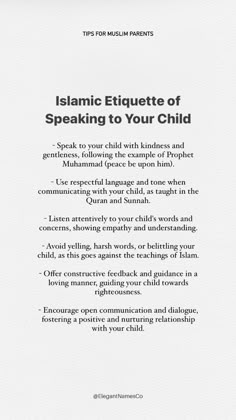 the front cover of islamic etiquette of speaking to your child, with an image of