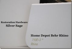 an advertisement for restoration hardware silver sage home depot behr rhino, with the words restoration hardware silver sage on it