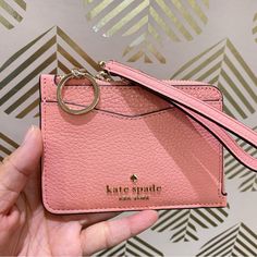 3.5”H X 4.5”W X 0.65”D Pebbled Leather Ksny Metal Pinmount Logo Two Way Spade Jacquard Lining Key Ring 2 Credit Card Slots Slip Pocket On Front Zip Closure Dust Bag Not Included Imported Style No. Wlr00398 Kate Spade Coin Purse With Card Slots, Kate Spade Compact Coin Purse With Card Slots, Compact Kate Spade Coin Purse With Card Slots, Trendy Kate Spade Wallet With Card Slots, Trendy Kate Spade Wallets With Card Slots, Pink Rfid Blocking Bags, Travel Pouch Card Holder, Compact Bag With Interior Key Chain Holder, Kate Spade Rectangular Card Holder With Card Slots