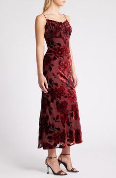 Rare London Devore Floral Tie Front Chiffon Maxi Dress | Nordstrom