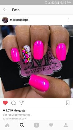 Carrie Underwood Concert Nails, Neon Pink Nails Design Summer, Summer Nails 2023, Bright Nail Designs, Summer Gel Nails, Sassy Nails, Vibrant Nails, Cute Gel Nails