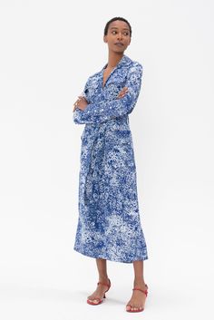 proenza schouler - Vanessa Dress In Printed Viscose Crepe, Cobalt Long-sleeved Belted Midi Dress In Viscose, Blue Midi Dress With Belted Cuffs, Blue Fitted Dress With Belted Cuffs, Blue Dresses With Belted Cuffs, A Line Skirt Midi, Kick Pleat, Skirt Midi, Proenza Schouler, A Line Skirt