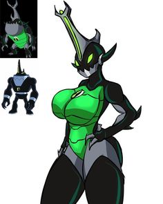 an image of a woman in green and black outfit with her hands on her hips