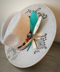 Made from premium faux suede with cotton and leather banding. She has all the western elements making her wild and bold! I use only the best materials for my hats and each one is handcrafted and uniquely one of a kind.  This hat has an adjuster inside the crown that allows 22-24.5 inch circumference; she fits most sizes. Brim length - 3.75" Height - 4.72" Due to the nature of my hats and because of various sanitary concerns, hats are NOT returnable or exchangeable. All sales are final. Southwestern Style Fedora Felt Hat For Ranch, Southwestern Fedora Felt Hat For Rodeo, Gray Western Hats For Rodeo, Southwestern Style Felt Fedora For Rodeo, Southwestern Style Fedora Felt Hat For Festival, Cowgirl Hats Aesthetic, Southwestern Style Fedora With Flat Brim For Country Events, Southwestern Style Flat Brim Fedora For Country Events, Southwestern Flat Brim Fedora For Country Events