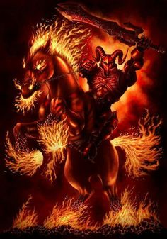 Fantasy Mounts, 4 Horsemen, Fire Giants, Supernatural Creatures, Symbole Viking, Evil Tattoos, Horsemen Of The Apocalypse, Fire Art, Four Horsemen