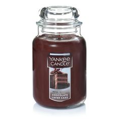 a glass jar filled with chocolate cake