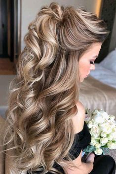 Down Curly Hairstyles, Marriage Rings, Mother Of The Bride Hair, Prom Hair Down, Graduation Hairstyles, Wedding Hair Styles, Wedding Hair Makeup, Bride Hair, Wedding Hairstyles Updo