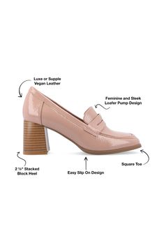 Tru Comfort cushioning brings lasting support to a chic loafer pump featuring a classic squared toe and a sensible block heel. 2 1/2" heel Synthetic upper/textile lining/synthetic sole Imported Spring Court Shoes With Stacked Heel And Square Toe, Spring Square Toe Court Shoes With Stacked Heel, Trendy Square Toe Heels For Work, Pink Formal Block Heels With Stacked Heel, Formal Pink Block Heels With Stacked Heel, Spring Court Shoes With Square Toe And Medium Width, Pink Pointed Toe Loafers For Formal Occasions, Square Toe Heels For Business Casual In Spring, Trendy Block Heels For Spring Workwear